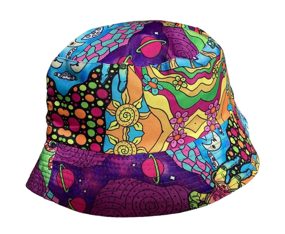 Funky Unisex Reversible Cotton Printed Trippy Mushroom Festival Party Sun Bucket Hat-Hand Picked Imports