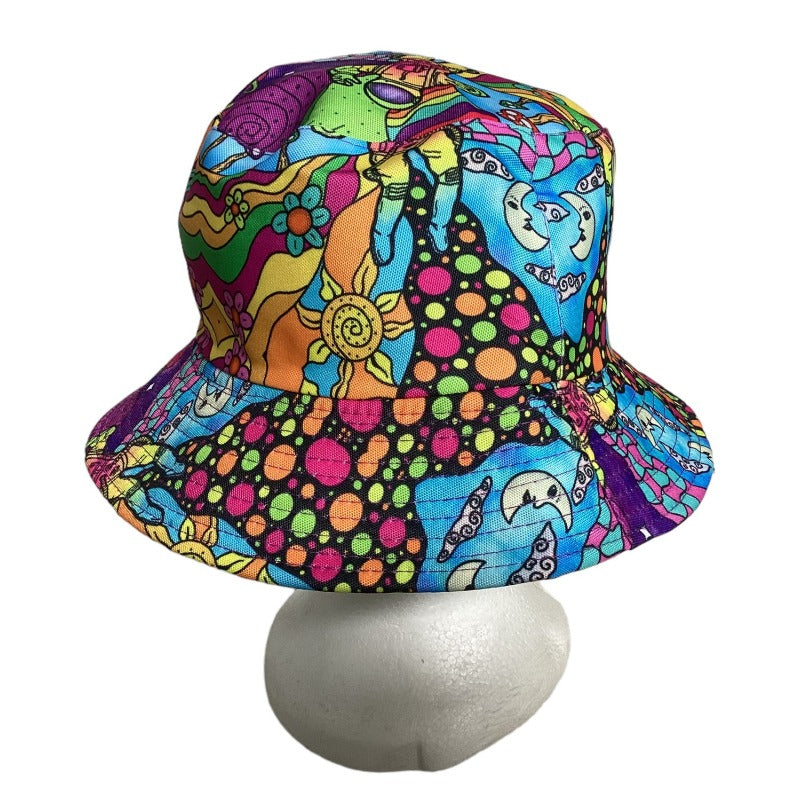 Funky Unisex Reversible Cotton Printed Trippy Mushroom Festival Party Sun Bucket Hat-Hand Picked Imports