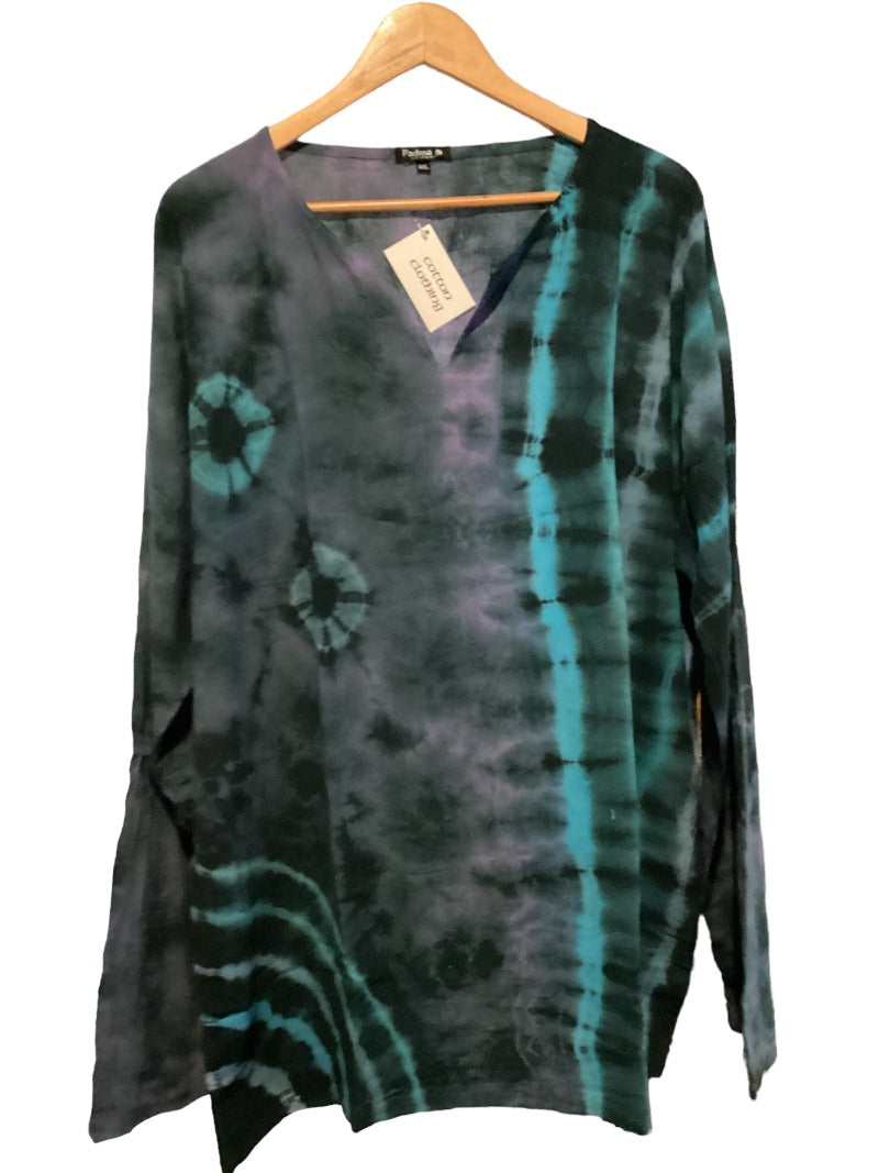 Men's Blue Tie Dyed Long Sleeve BoHo Hippie Shirt Size 4XL-Hand Picked Imports