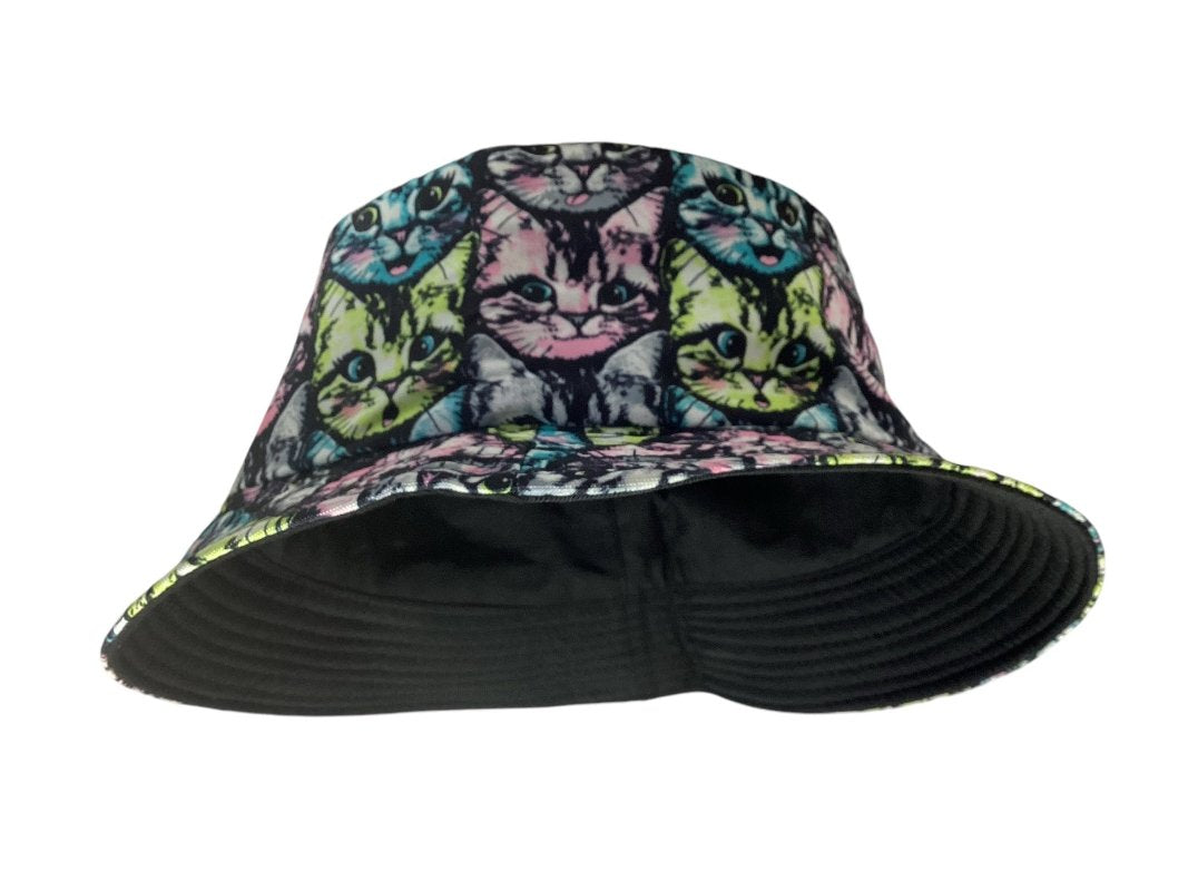 Funky Unisex Reversible Cotton Cat Printed Bucket Hat-Hand Picked Imports