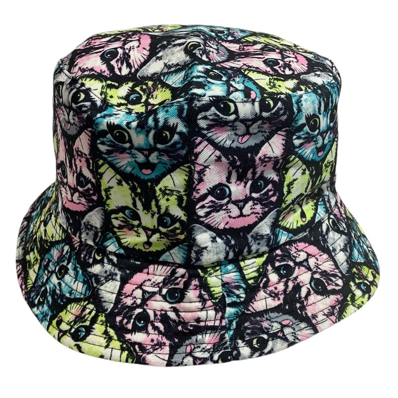 Funky Unisex Reversible Cotton Cat Printed Bucket Hat-Hand Picked Imports