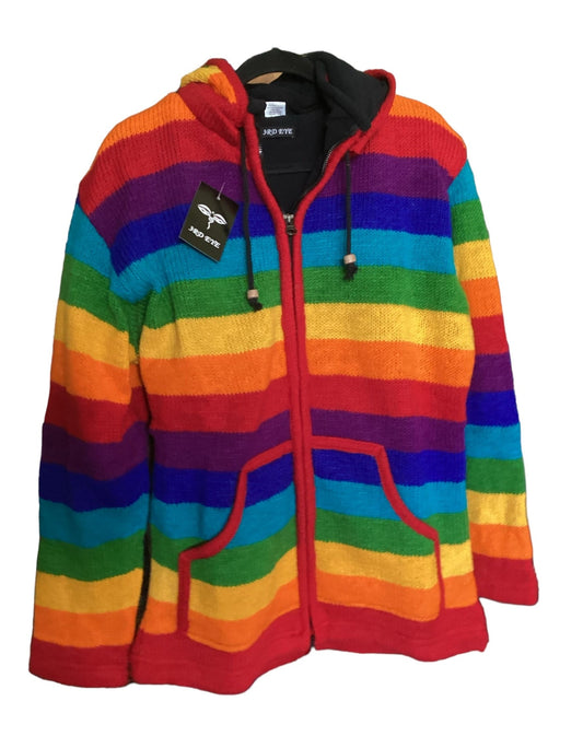 Lined Winter Rainbow Pure Woollen Jacket Size Large Made in Nepal-Hand Picked Imports