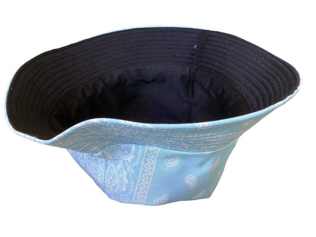 Paisley Light Blue and White Unisex Reversible Cotton Printed Festival Summer Bucket Hat-Hand Picked Imports
