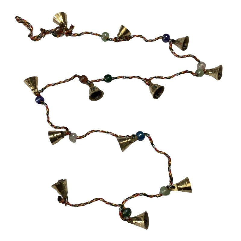 String of 12 Small Brass Bells and Glass Beads 106cm long-Hand Picked Imports