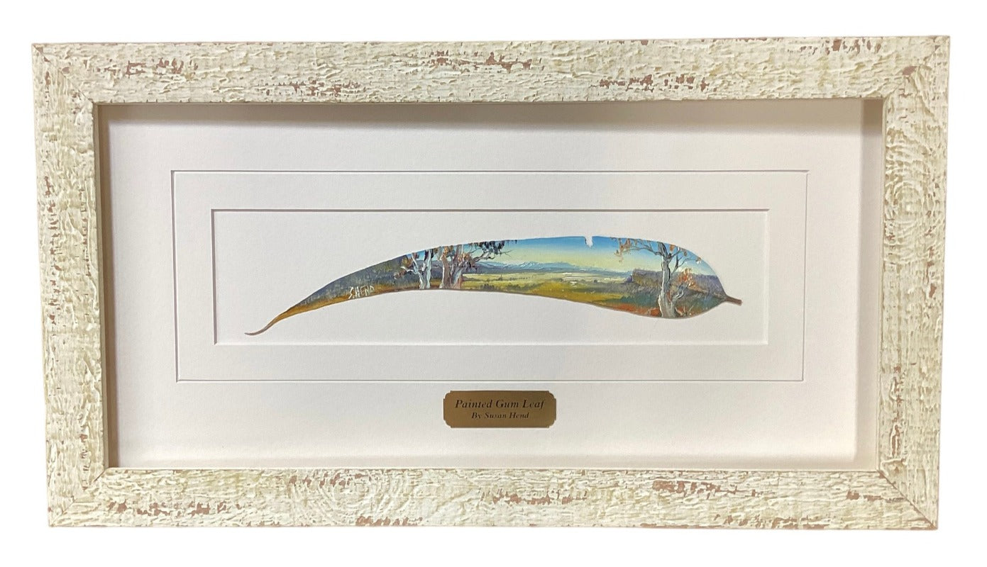 Scenic View on Hand Painted Gum Leaf By Artist Sue Hend Russell-Hand Picked Imports