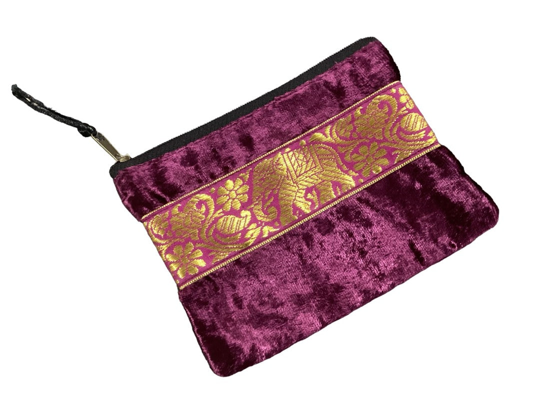 Small Velvet Coin Purse with Gold Elephant & Flower Design-Hand Picked Imports