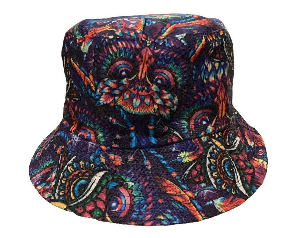 Funky Unisex Reversible Cotton Purple Owl Printed Festival Bucket Hat-Hand Picked Imports