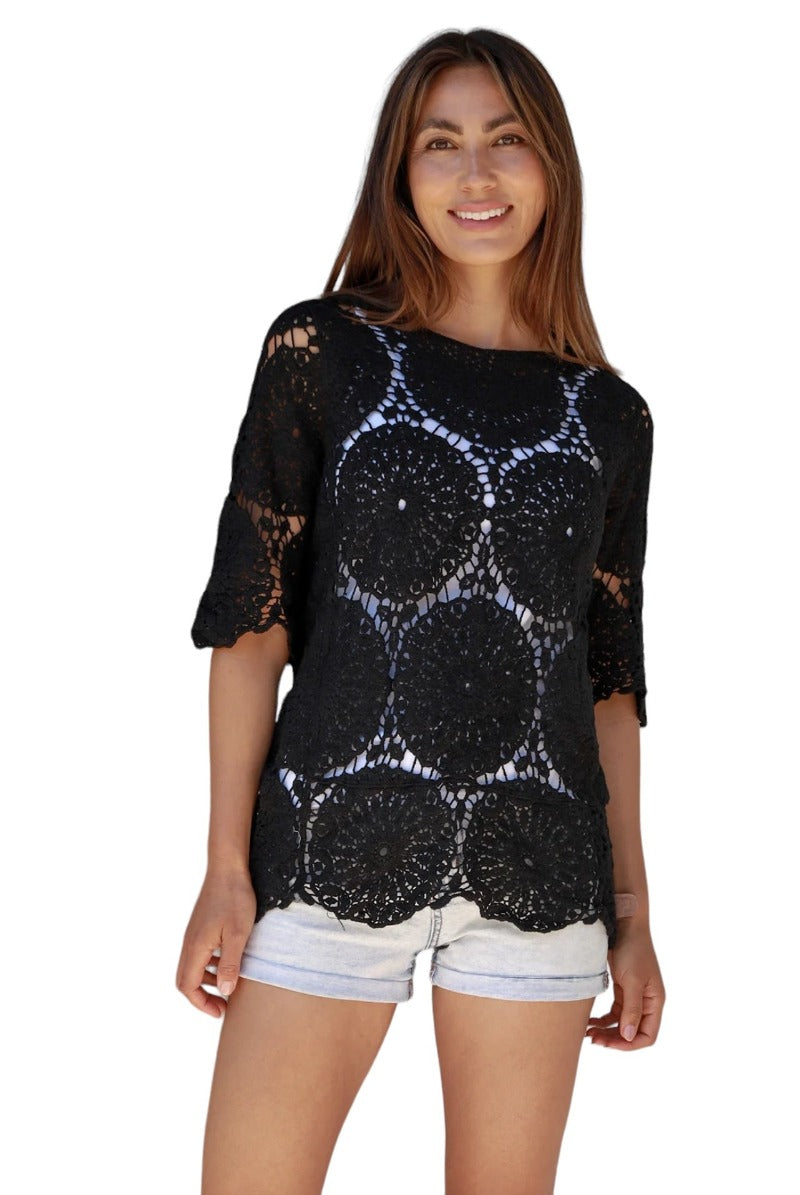 Ladies Black Lace Top Size 10 to 14-Hand Picked Imports