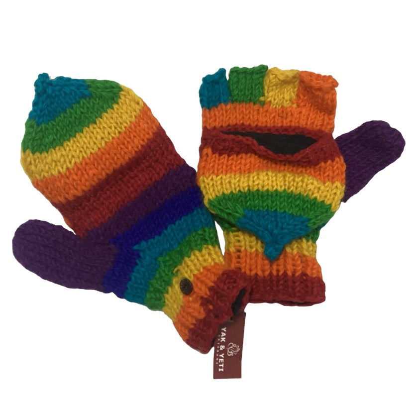 Knitted Woolen Half Finger Gloves rainbow or Black gray & white-Hand Picked Imports