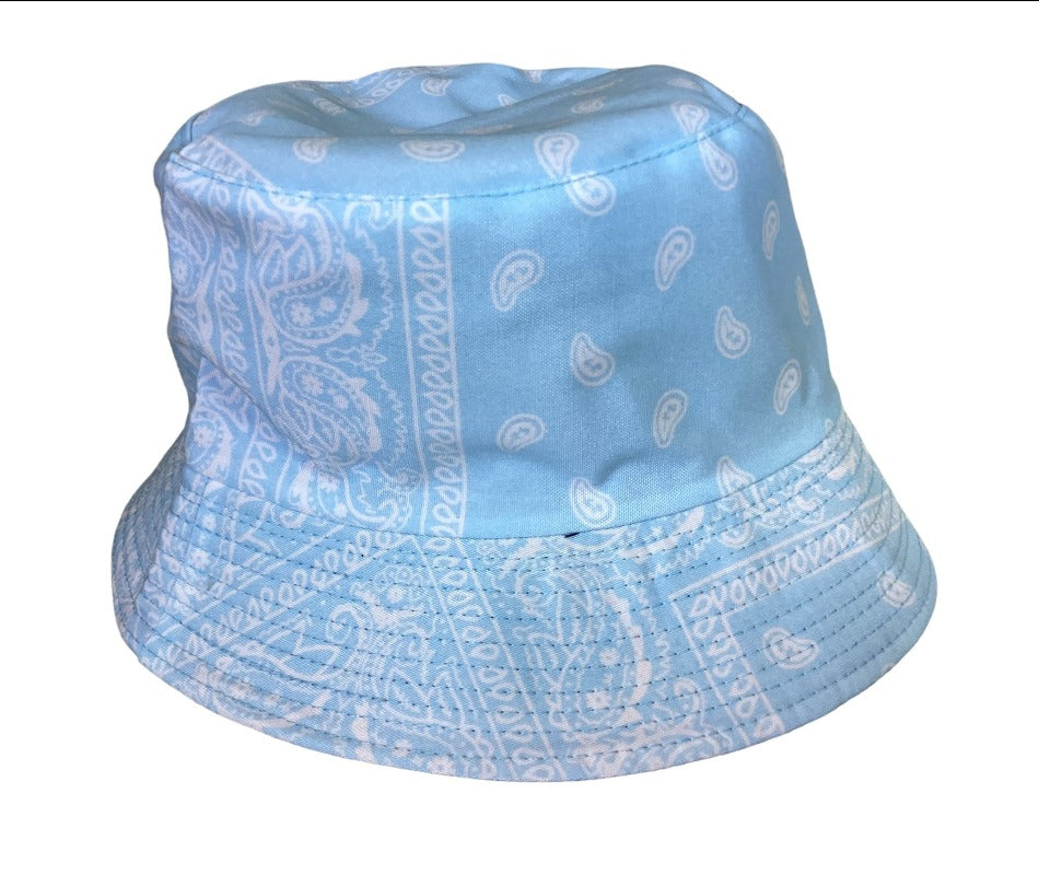 Paisley Light Blue and White Unisex Reversible Cotton Printed Festival Summer Bucket Hat-Hand Picked Imports