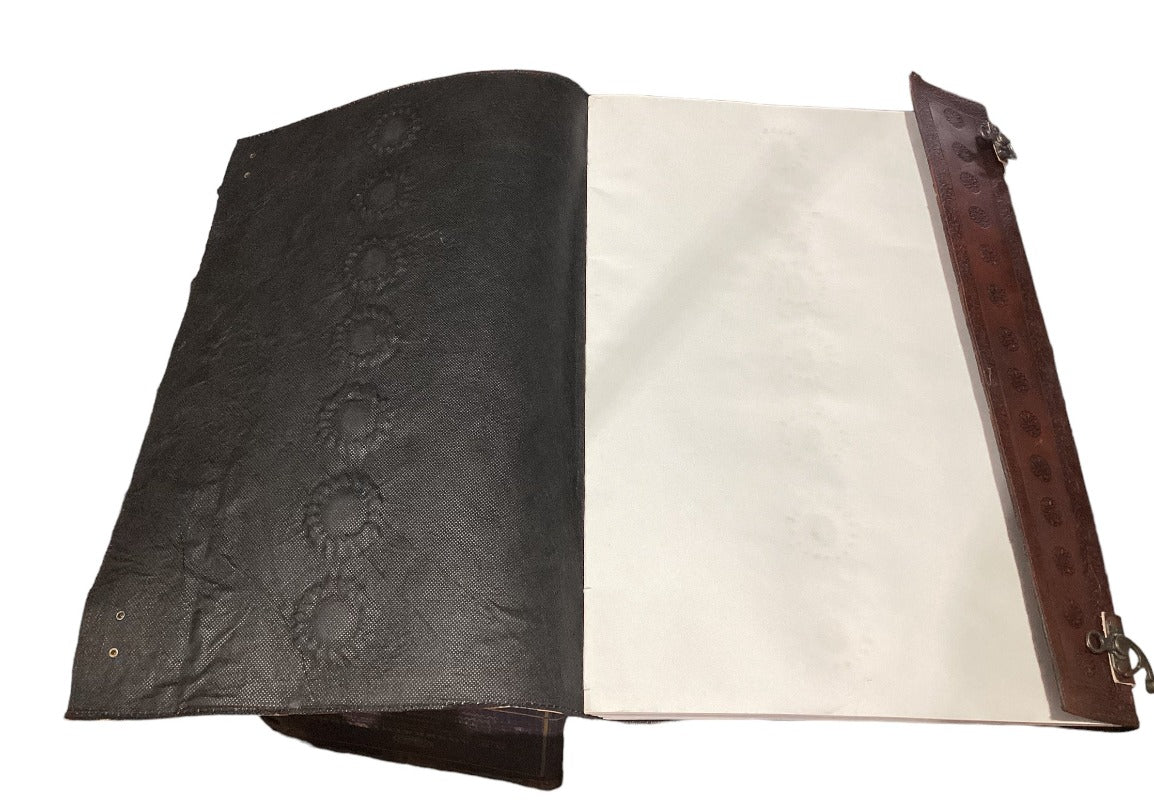 Large Medieval Embossed Leather Book/Journal Handmade Paper with Seven Stones-Hand Picked Imports