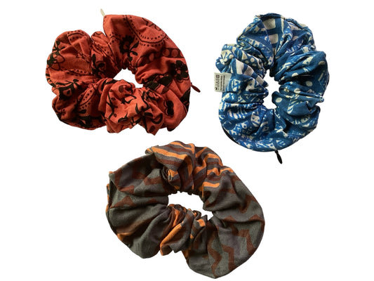 3Pc Hippie BoHo Cotton Scrunchies with Secret Pocket/Zipper Made in India-Hand Picked Imports