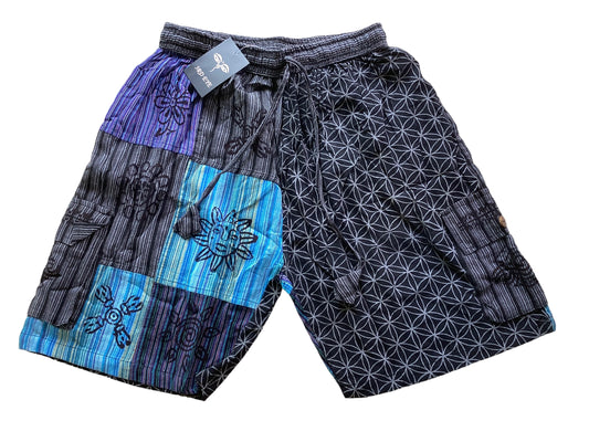Men’s /Unisex Blue Patchwork Cargo Cotton Shorts Size Large-Hand Picked Imports