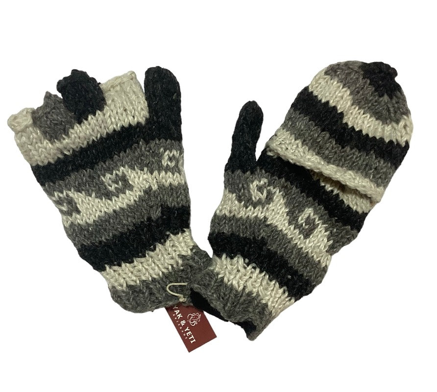 Knitted Woolen Half Finger Gloves rainbow or Black gray & white-Hand Picked Imports