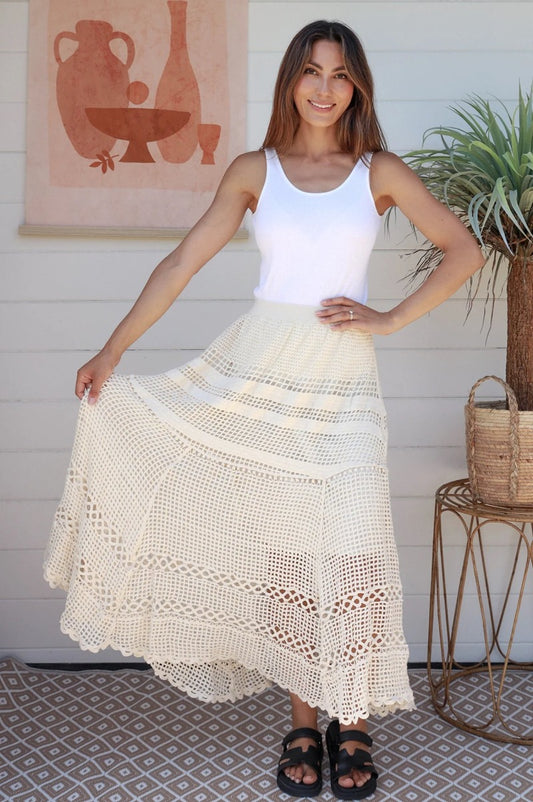 Ladies Long Cream Coloured Lace Skirt Size 10 to 14-Hand Picked Imports