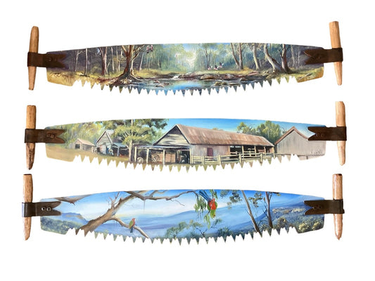 Hand Painted Miniature Crosscut Saws By Artist Sue Hend Russell-Hand Picked Imports