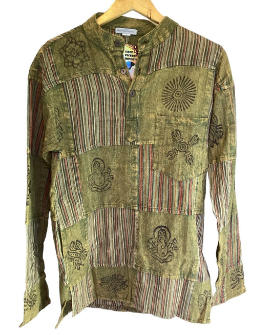 Men's Cotton Long sleeve Hippie Shirt Made in Nepal size Small & Medium-Hand Picked Imports