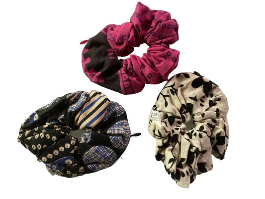 3Pc Hippie BoHo Cotton Scrunchies with Secret Pocket/Zipper Made in India-Hand Picked Imports