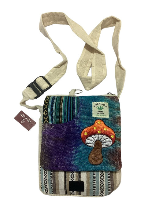 Unisex Mushroom Hippie Festival Hemp Passport Bag Made In Nepal 23cm X 25cm-Hand Picked Imports