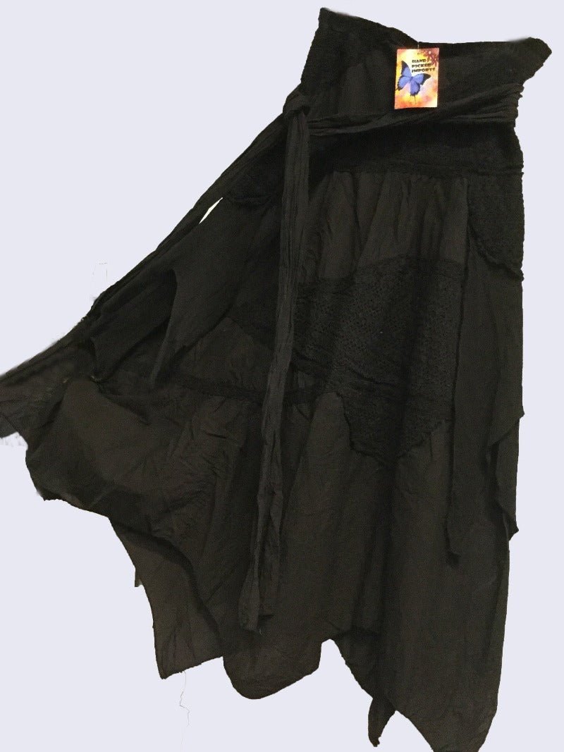 Ladies Long 3/4 Black Cotton and Lace BoHo Skirt-Hand Picked Imports