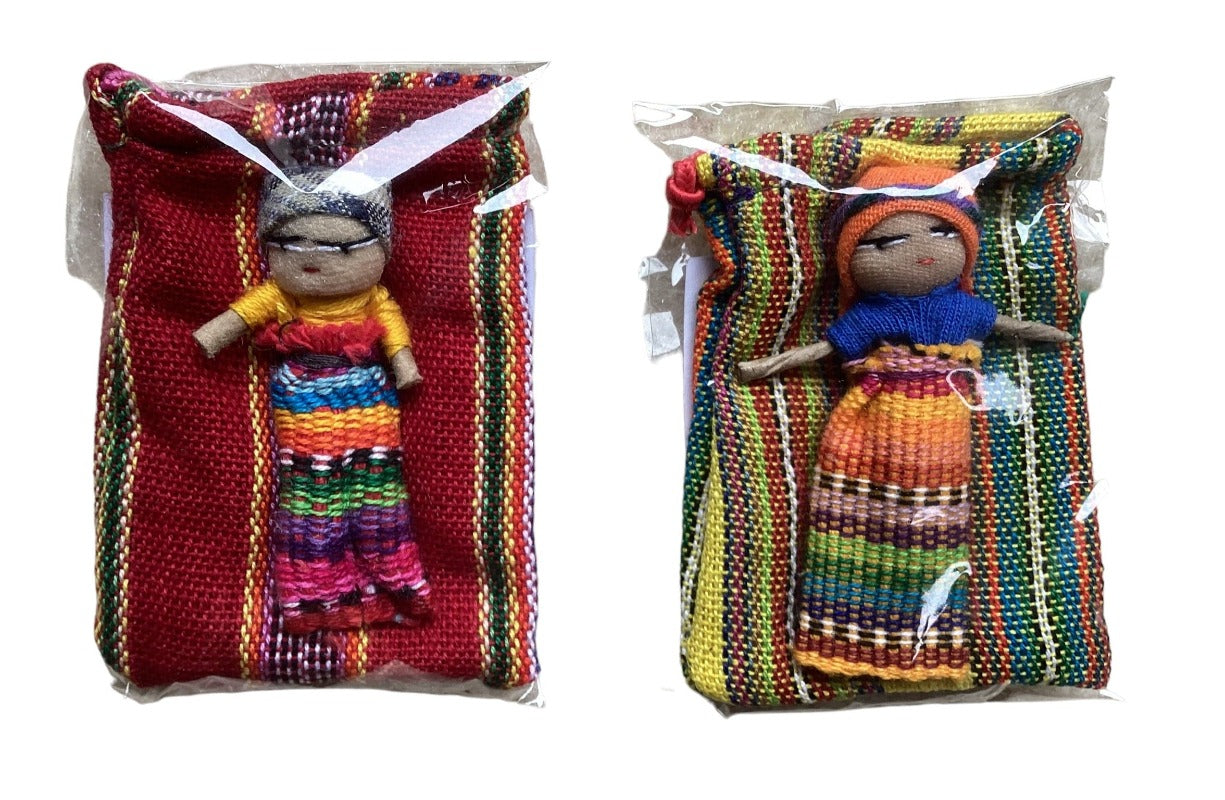 2 x Large WORRY DOLL In Textile Bag - Handmade In Guatemala-Hand Picked Imports