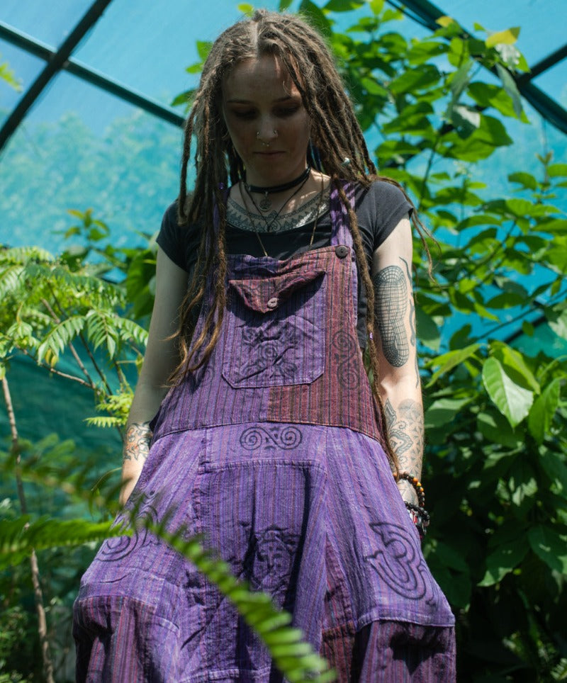Purple Patchwork Hippie Festival Aladdin Overalls From Nepal-Hand Picked Imports
