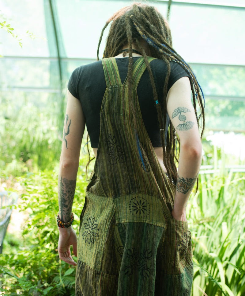 Green Patchwork Festival Hippie Aladdin Overalls From Nepal-Hand Picked Imports