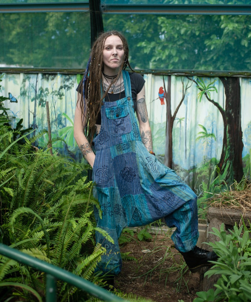 Blue Patchwork Hippie festival Overalls from Nepal-Hand Picked Imports