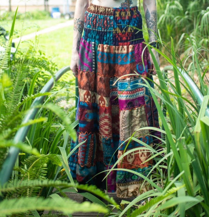 Ladies long Patchwork Hippie BoHo Festival Skirt Size 8 to 18-Hand Picked Imports