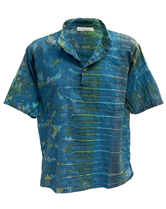 Men's Blue Tie Dyed Short Sleeve BoHo Hippie Shirt-Hand Picked Imports