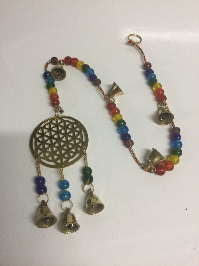 Brass Bells with Flower of life on a Chakra Beaded String-Hand Picked Imports