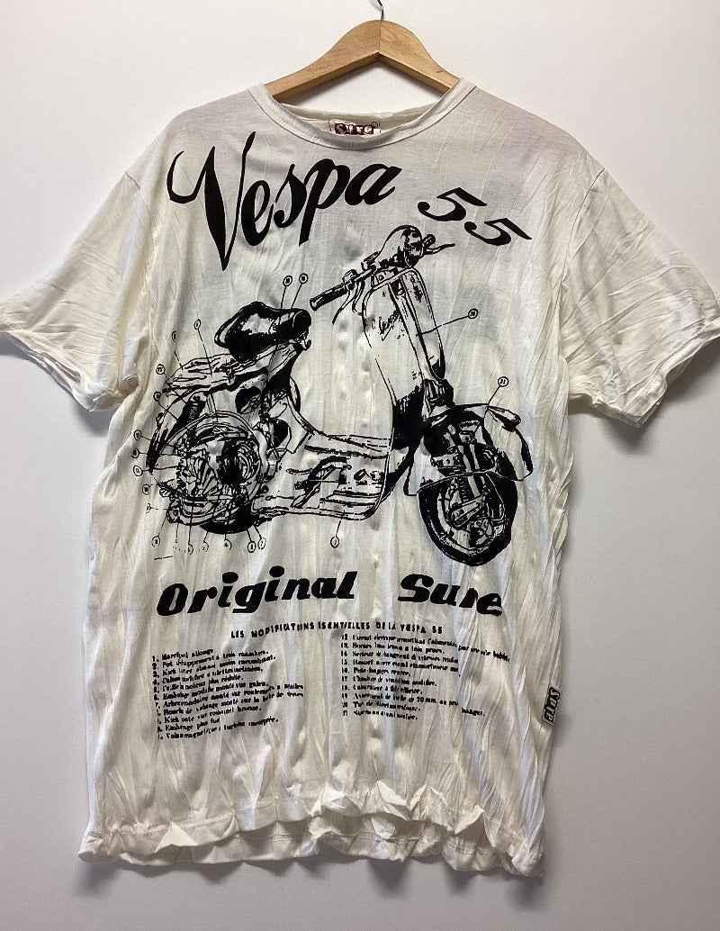 Men's Large Cream and Black Cotton Sure Vespa 55 T-Shirt-Hand Picked Imports