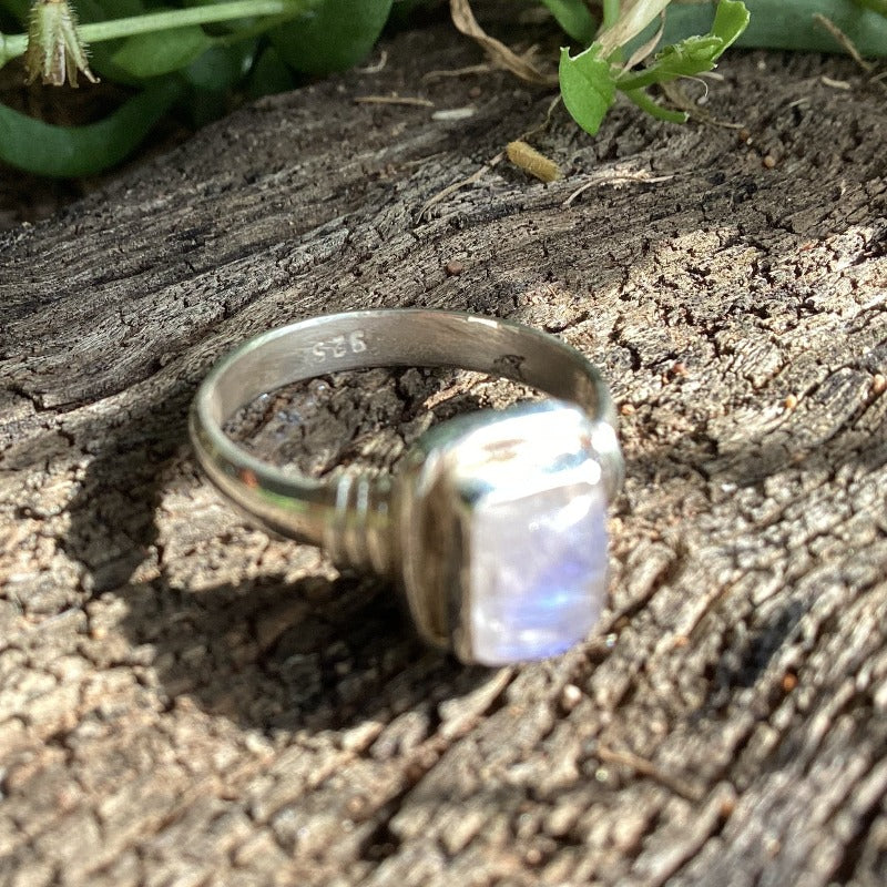 Sterling Silver Square Moonstone Ring size 6-Hand Picked Imports