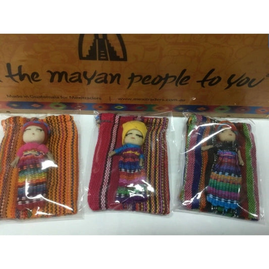 3 X Large WORRY DOLL In Textile Bag - Handmade In Guatemala-Hand Picked Imports