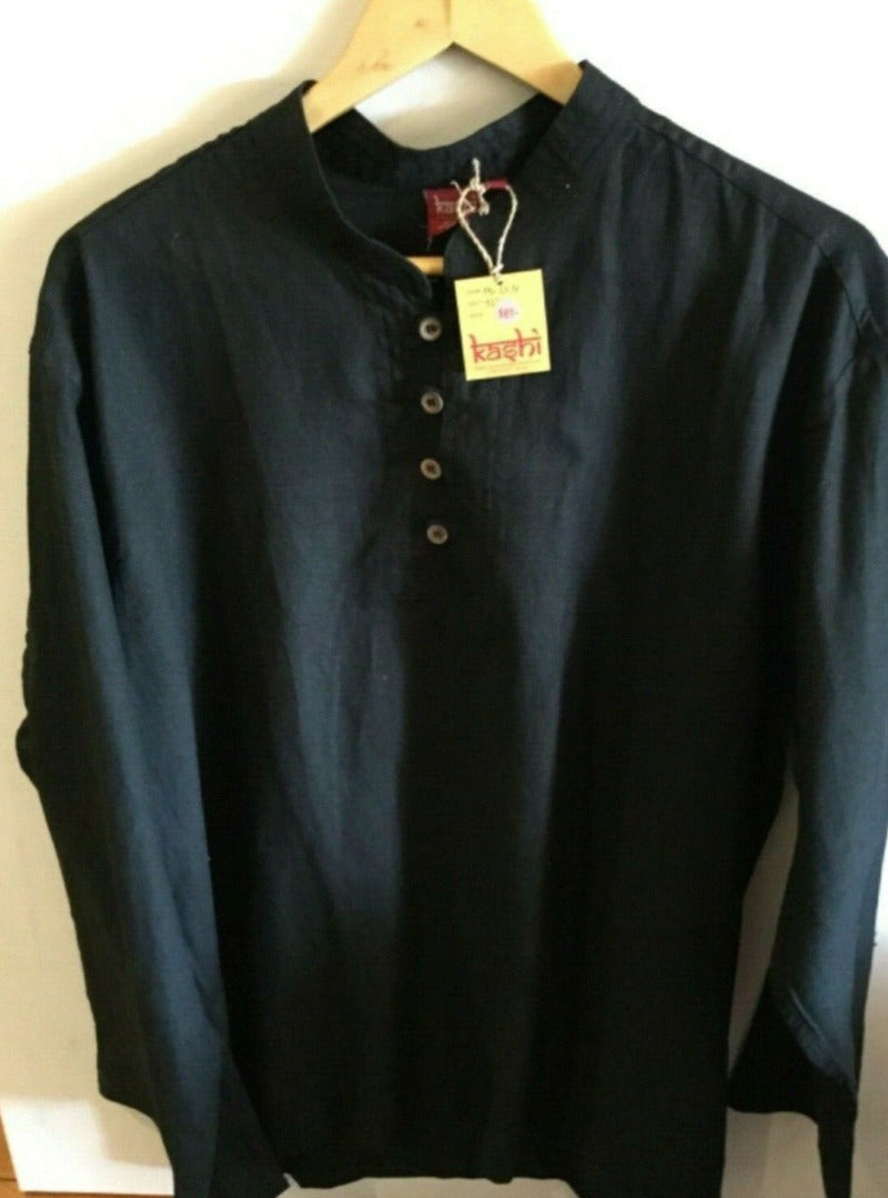 Men's Black Long Sleeve Hemp Shirt-Hand Picked Imports