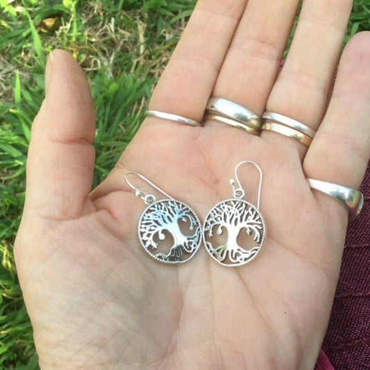 Sterling Silver Tree of Life Earrings-Hand Picked Imports
