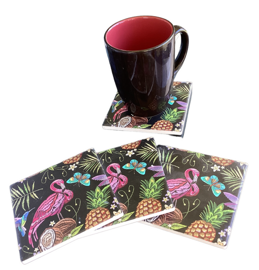 Set of 4 Ceramic Pink Flamingo Coasters-Hand Picked Imports