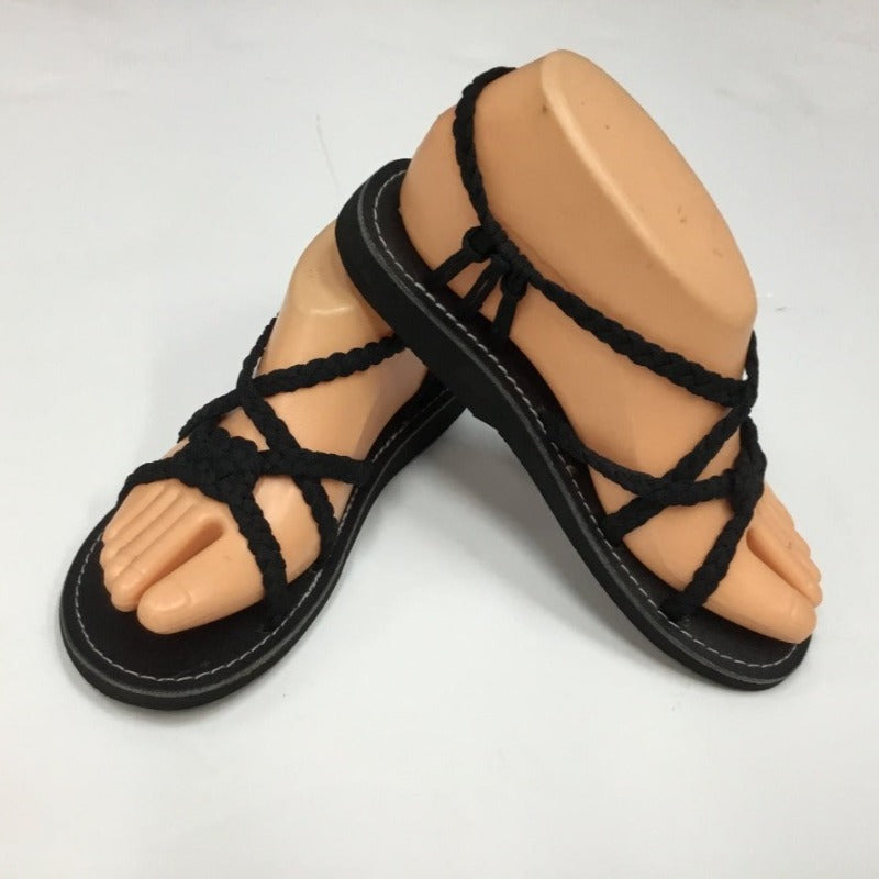 Ladies Black Festival Hippie BoHo strappy Sandals Made in Thailand-Hand Picked Imports