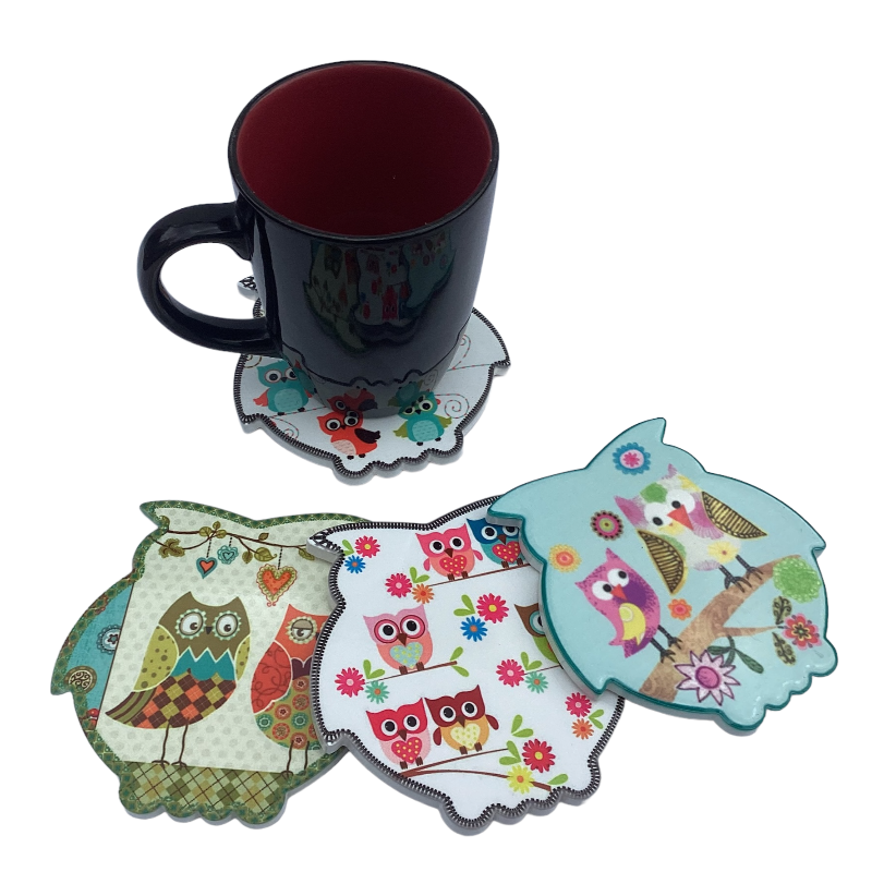 Set of 4 Ceramic Owl Coasters-Hand Picked Imports