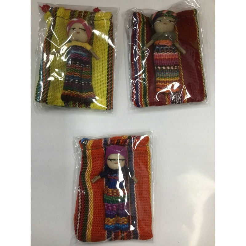 3 X Large WORRY DOLL In Textile Bag - Handmade In Guatemala-Hand Picked Imports