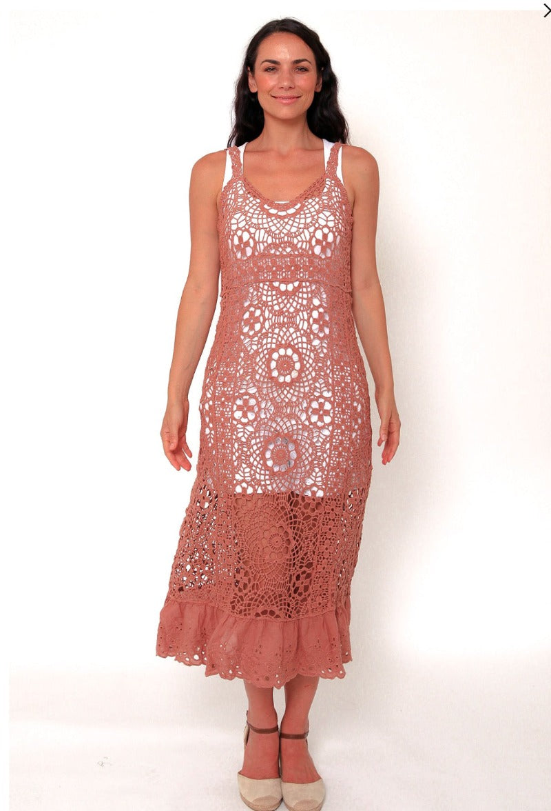 Ladies Smoky Pink Lace Dress Size 10 to 14-Hand Picked Imports