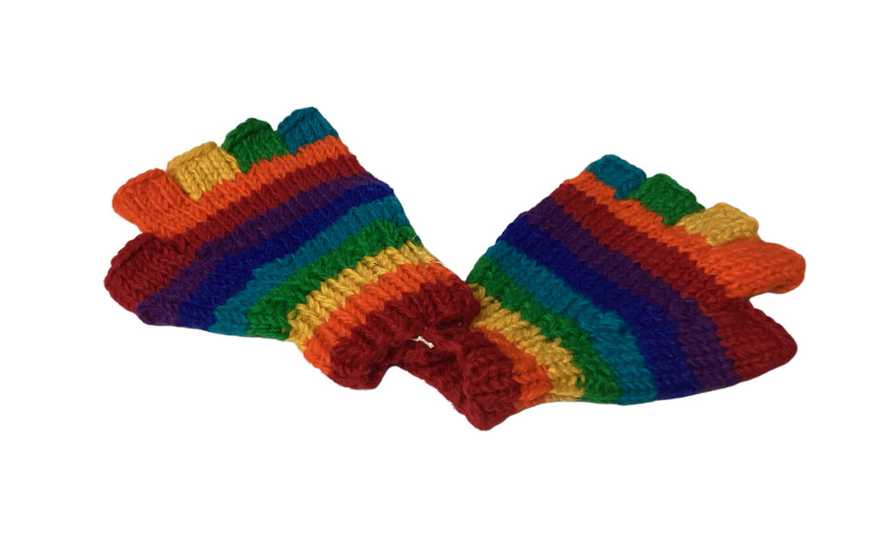 Adult Rainbow Knitted Woollen Half Finger Gloves-Hand Picked Imports