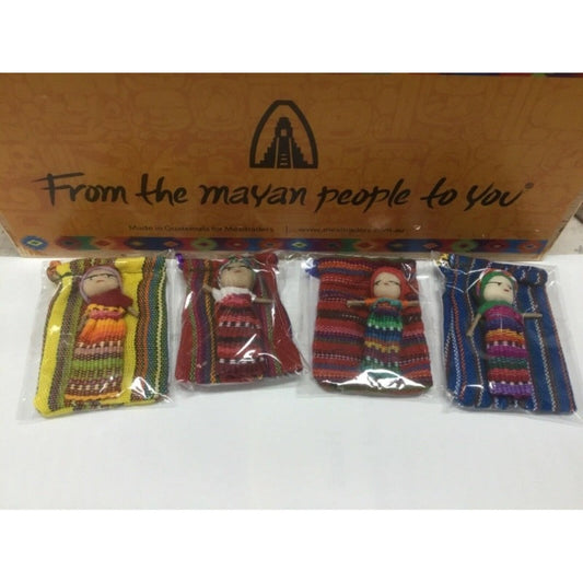 4 X Large Worry Dolls In Textile Bag - Handmade In Guatemala-Hand Picked Imports